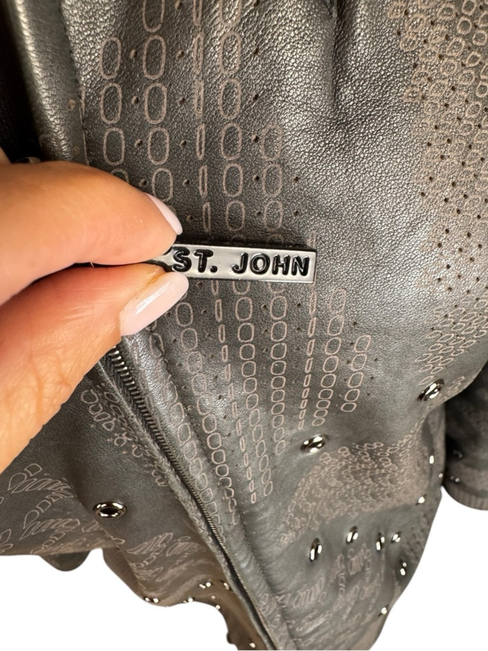 St. John Sport Black Structured Leather Studded Grommet Jacket Size S - Picture 5 of 11